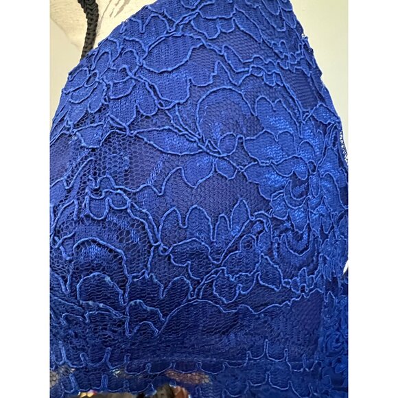 Lauren Ralph Lauren Evening Blue Lace Lined Mini Dress Date Fit Flair Open Back - Picture 4 of 13